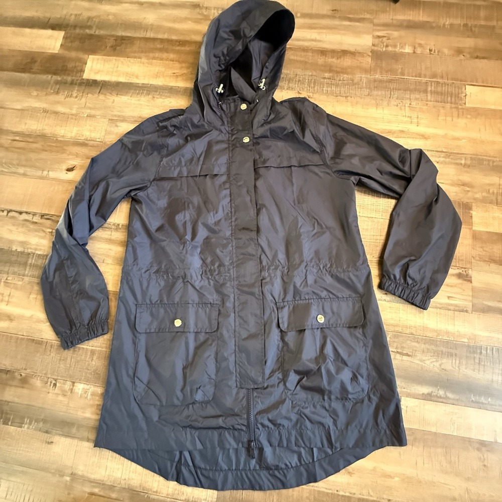 Rokka&Rolla Water-Resistant Anorak Hooded Rain Jacket Trench Coat M Navy Women